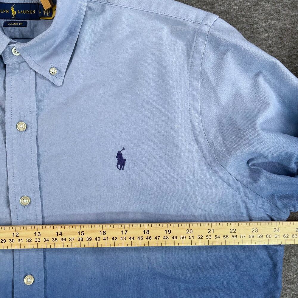 Polo Ralph Lauren Large Blue Ombre Dip Dye Button Down Classic Fit Shirt Preppy - Picture 6 of 11
